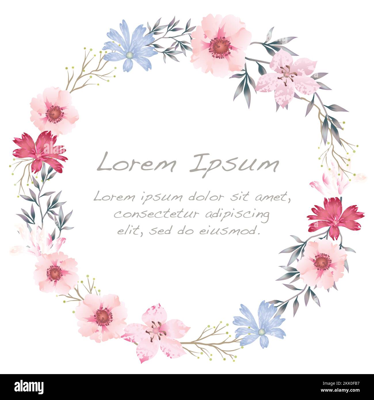 Vector Round Watercolor Botanical Frame Isolated On A White Background ...