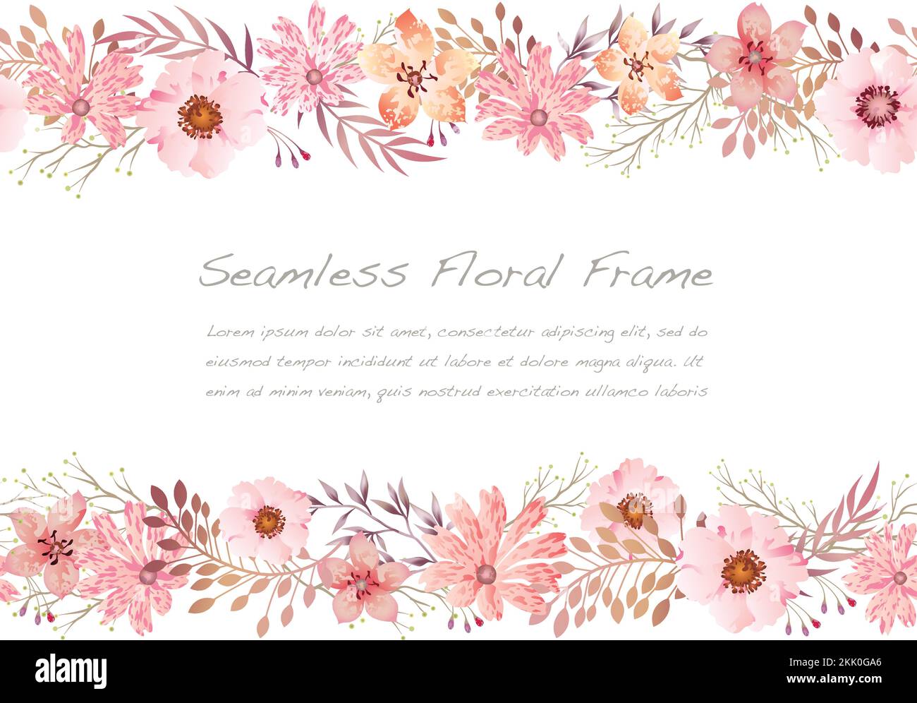 Watercolor Seamless Floral Frame Isolated On A White Background. Vector ...