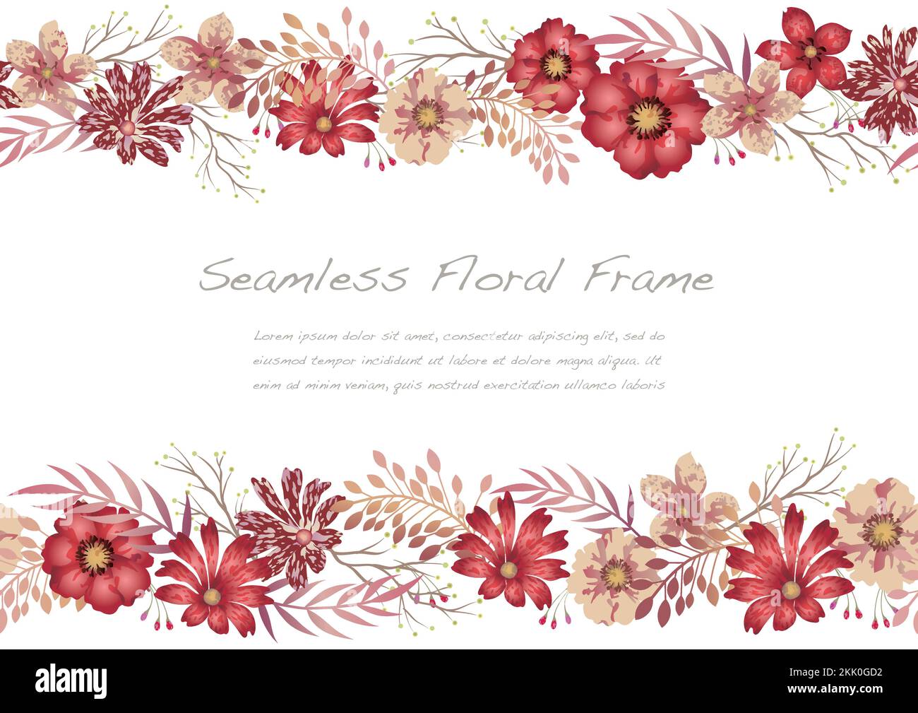 Watercolor Seamless Floral Frame Isolated On A White Background. Vector ...