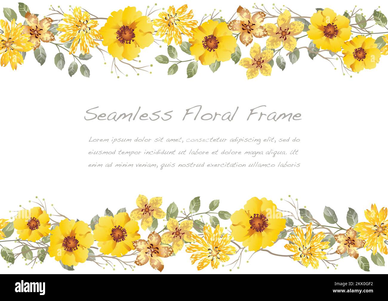 Watercolor Seamless Floral Frame Isolated On A White Background. Vector ...