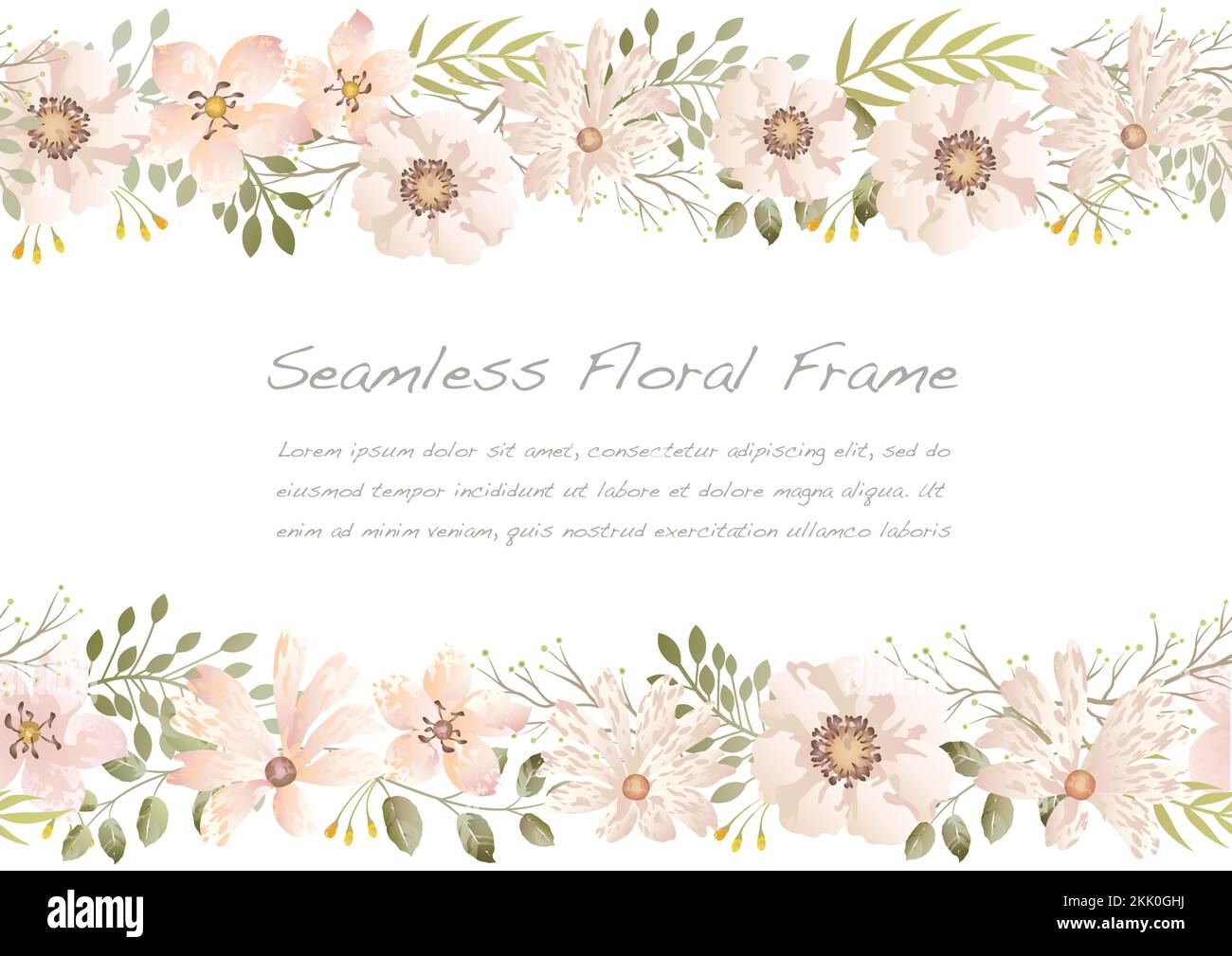 Watercolor Seamless Floral Frame Isolated On A White Background. Vector ...