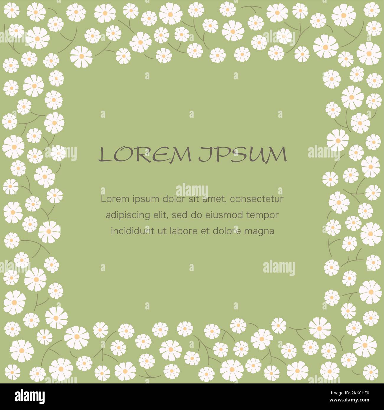 Square White Floral Frame Isolated On A Muted Green Background. Vector