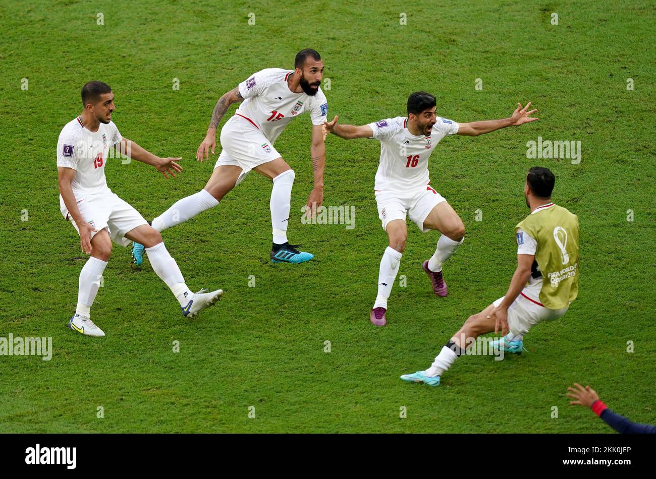 Iran's Roozbeh Cheshmi celebrates scoring the opening goal during the FIFA World Cup Group B match at the Ahmad Bin Ali Stadium, Al-Rayyan. Picture date: Friday November 25, 2022. Stock Photo