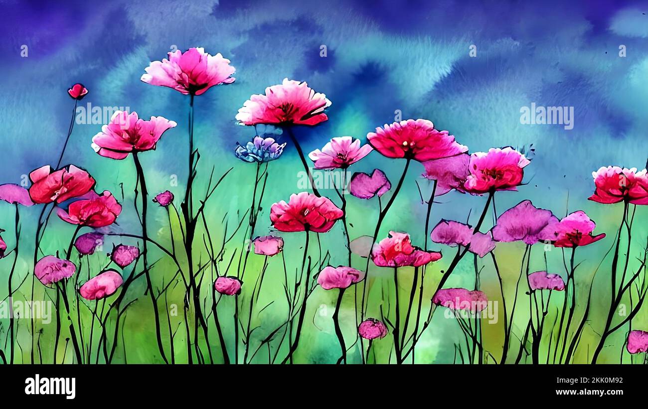 Watercolor painting carnation flowers drawing, illustration, colorful