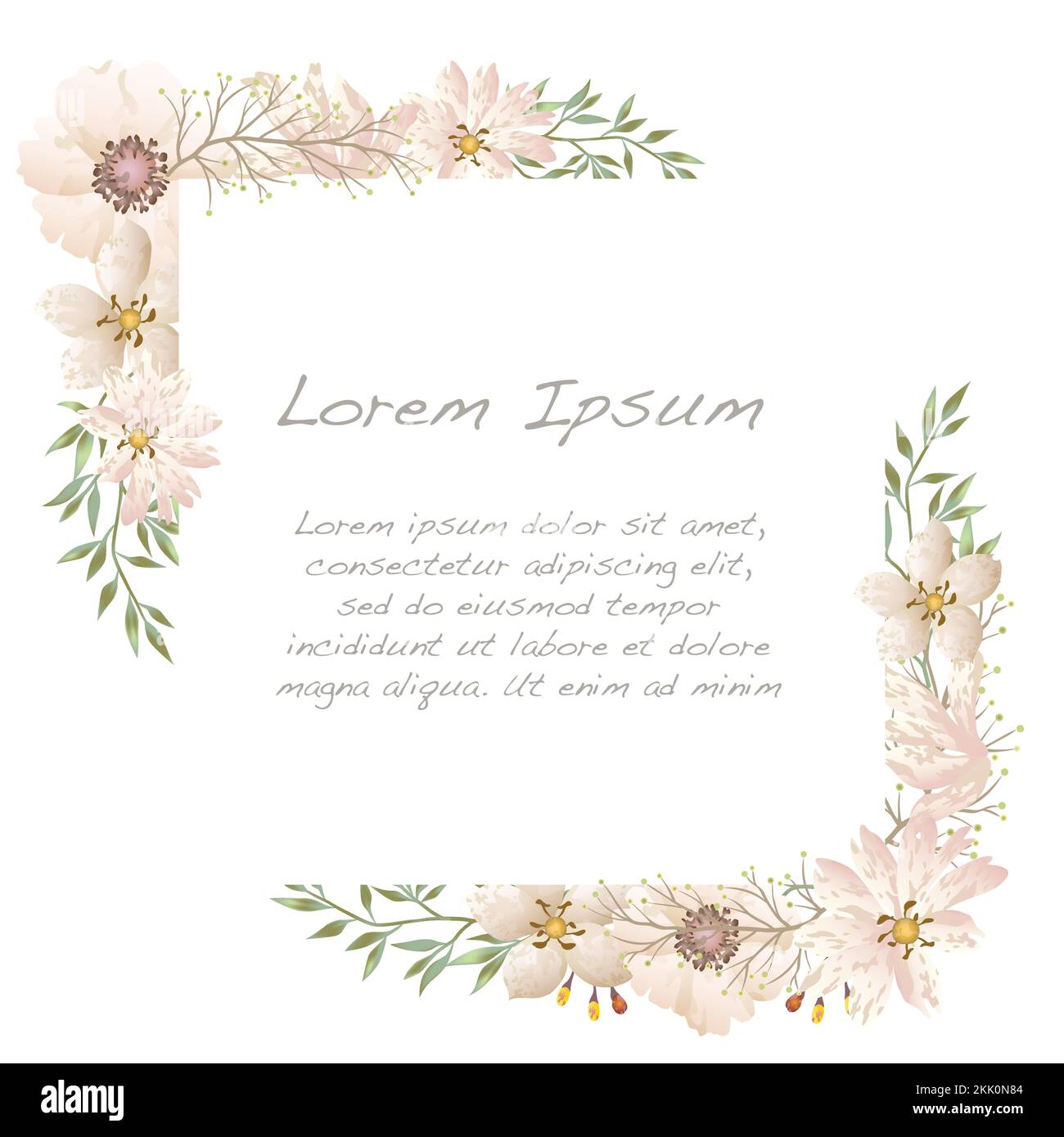 Vector watercolor square floral frame isolated on a white background ...
