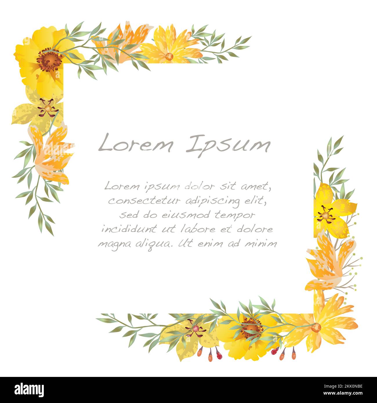 Vector watercolor square floral frame isolated on a white background ...