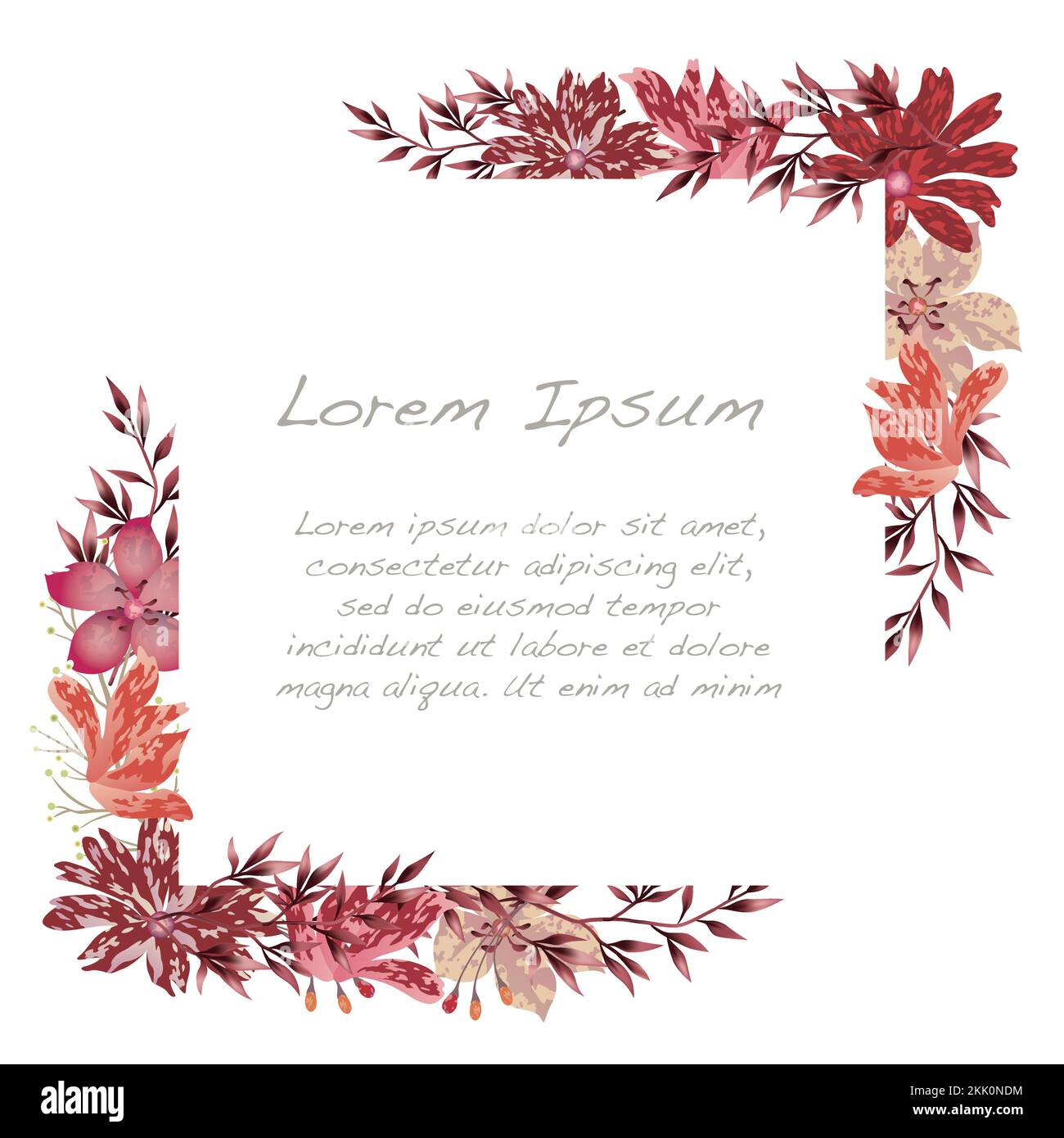 Vector watercolor square floral frame isolated on a white background ...