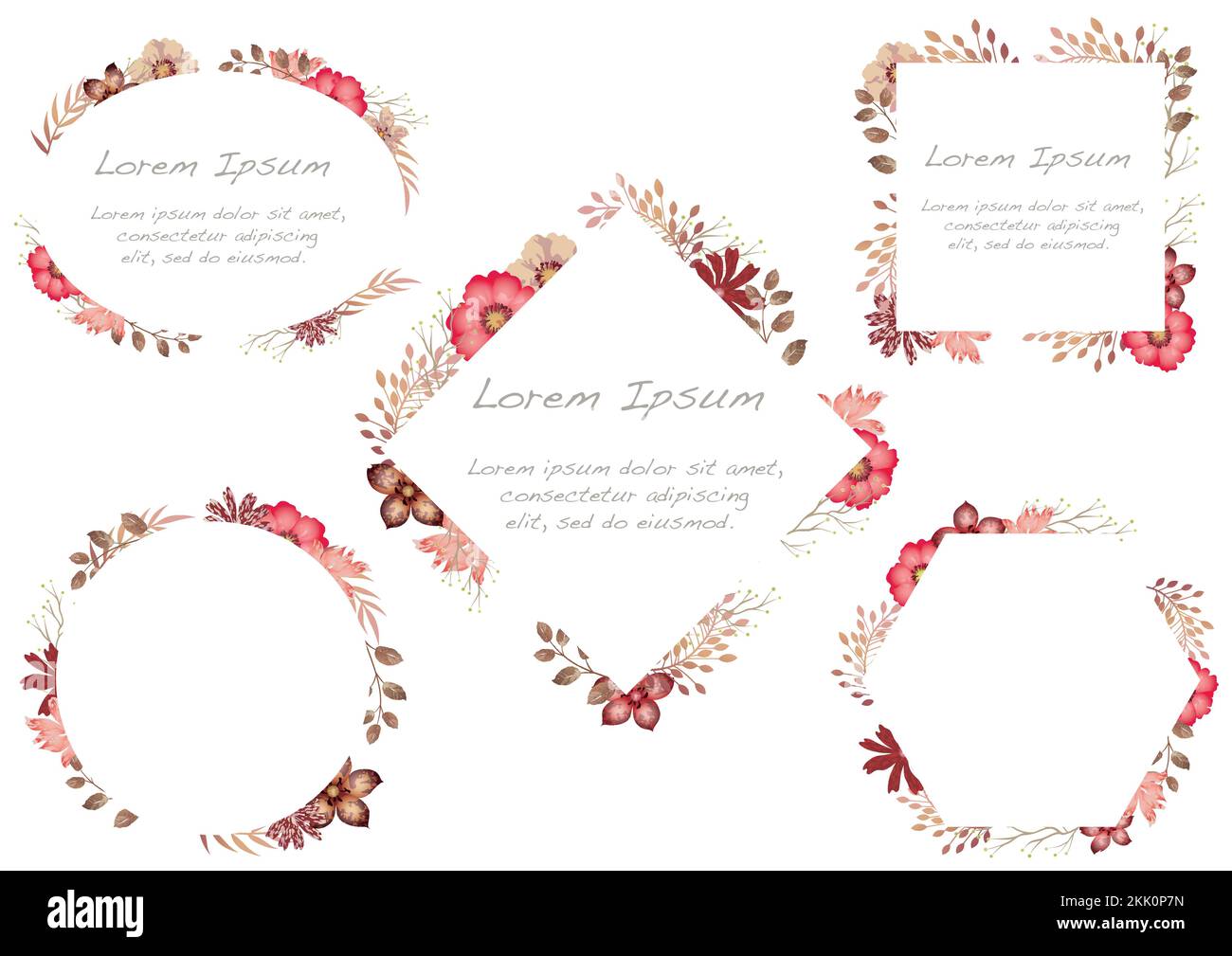 Vector Watercolor Floral Frame Set Isolated On A White Background Stock ...