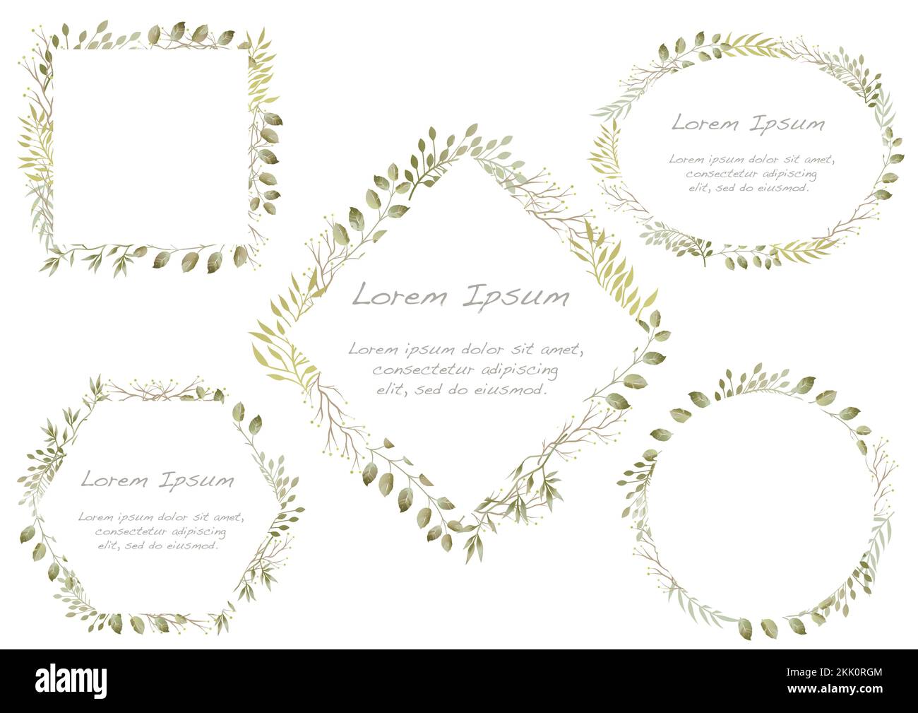 Vector Watercolor Floral Frame Set Isolated On A White Background Stock ...