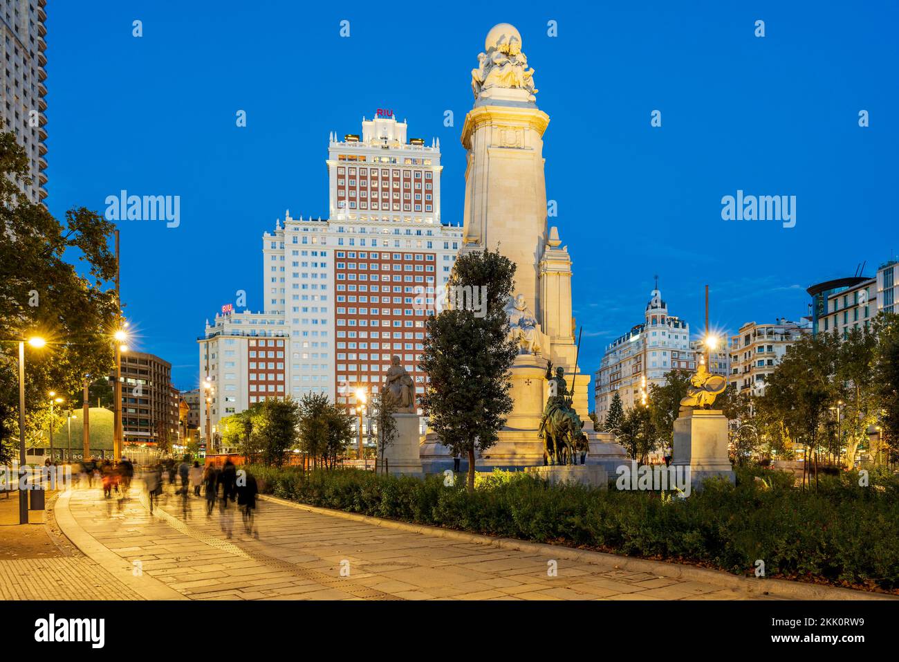 Night view of Plaza de Espana, Madrid, Spain Stock Photo