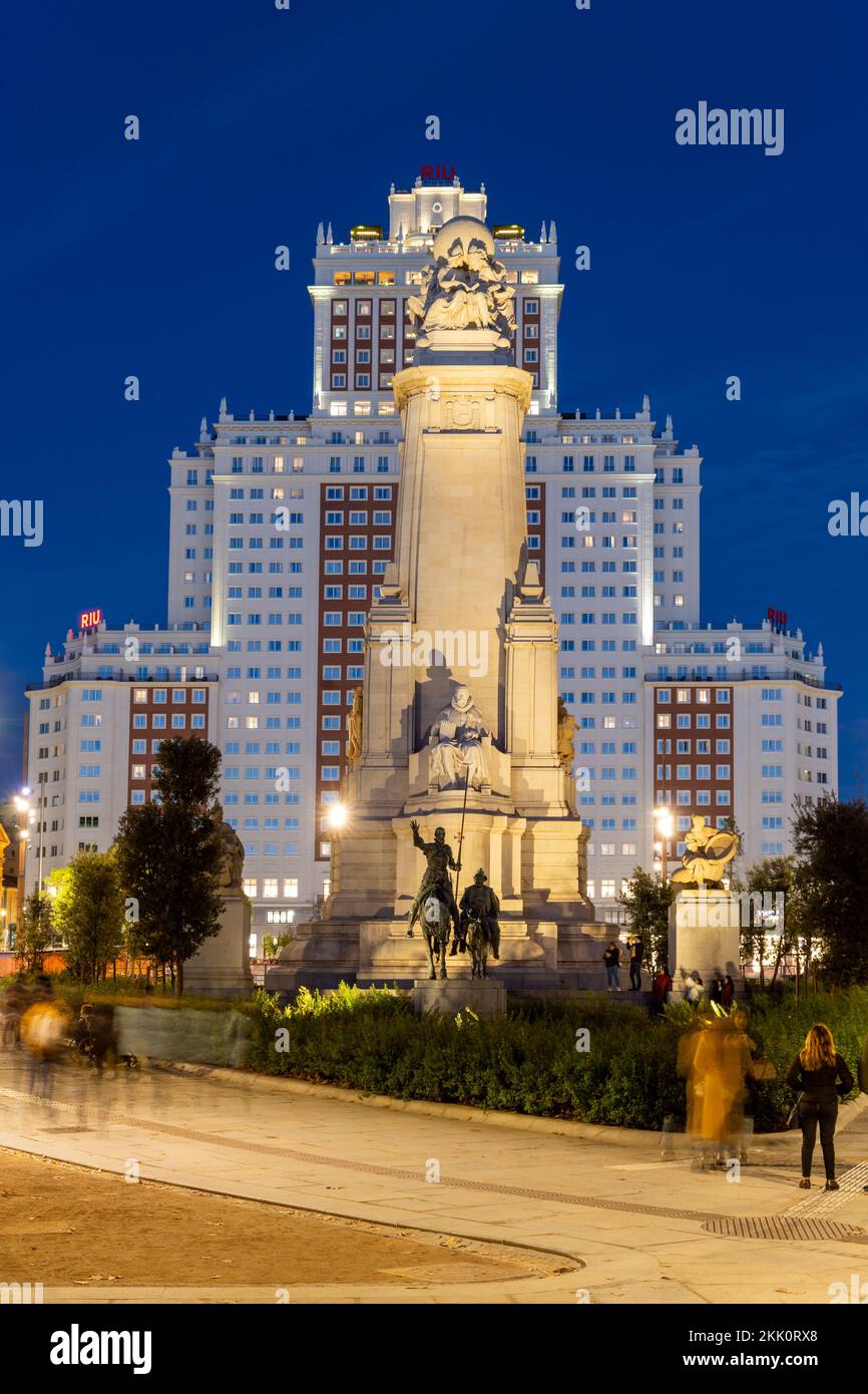 Night view of Plaza de Espana, Madrid, Spain Stock Photo