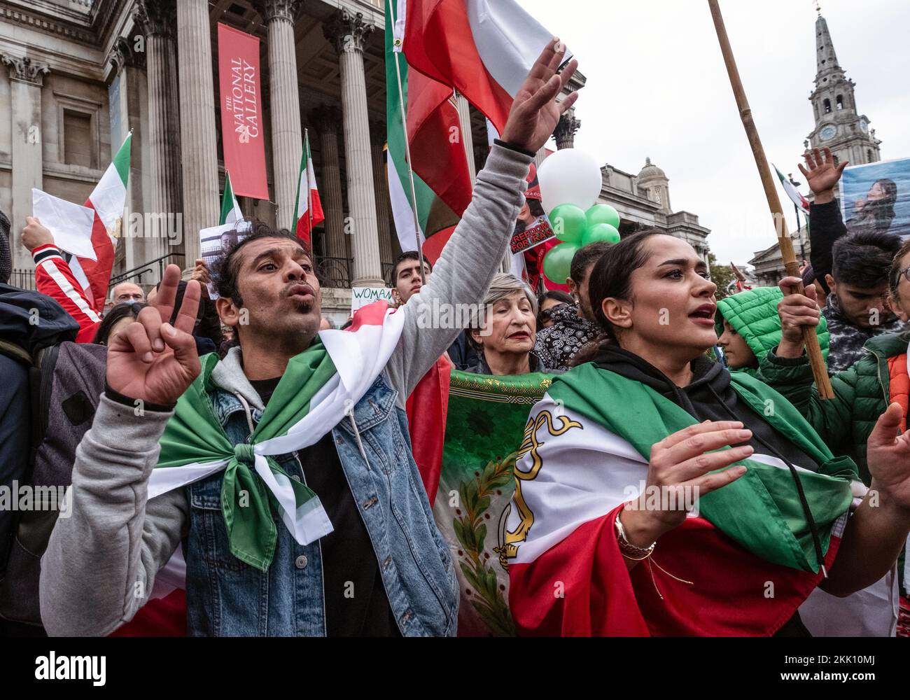 Iranians living in England protesting against the Islamic Republic in Iran. They are support ing the Womens uprising against repressive rule on wearin Stock Photo