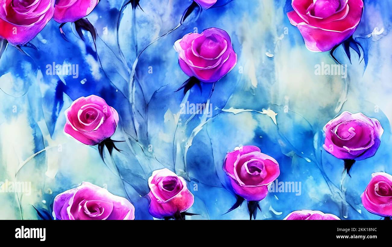Watercolor painting rose flowers illustration, romantic background