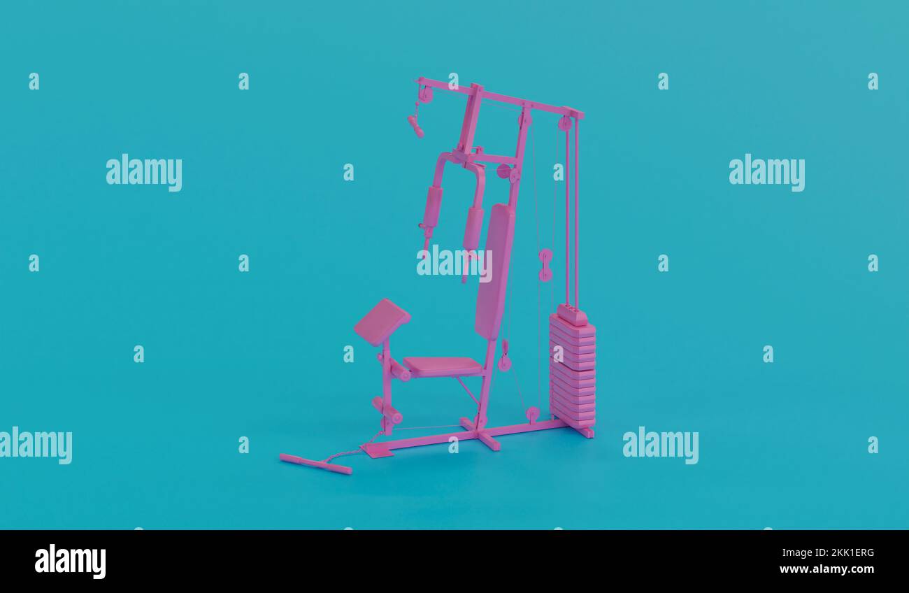 A 3d illustration of a gym equipment isolated on a blue background Stock Photo