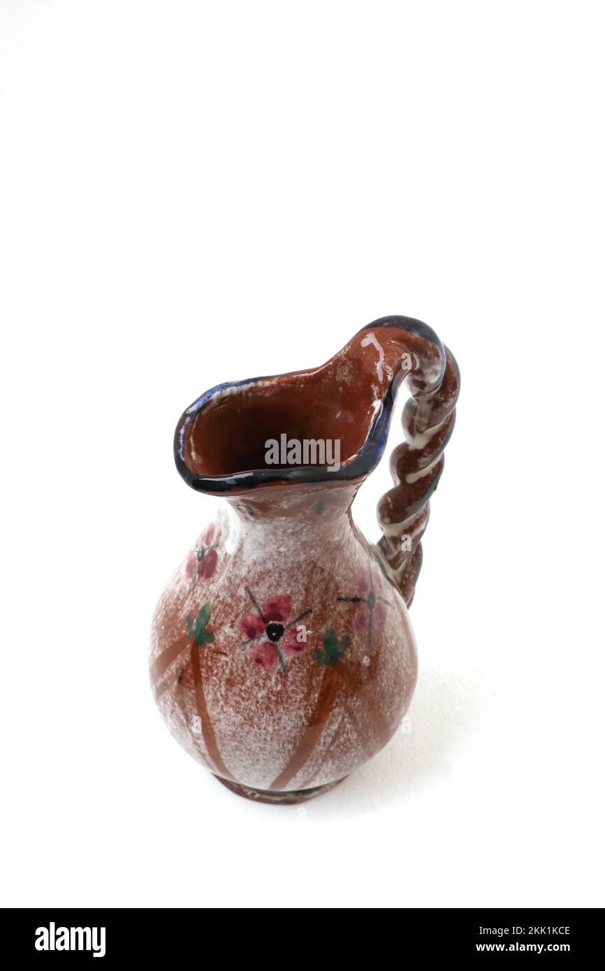 Handmade Greek Studio Pottery Jug/Vase with Barley Handle Stock Photo