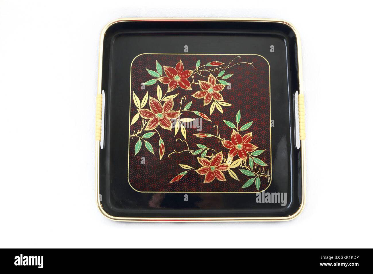 Vintage Laquered Japanese Tray with Poinsettias Stock Photo