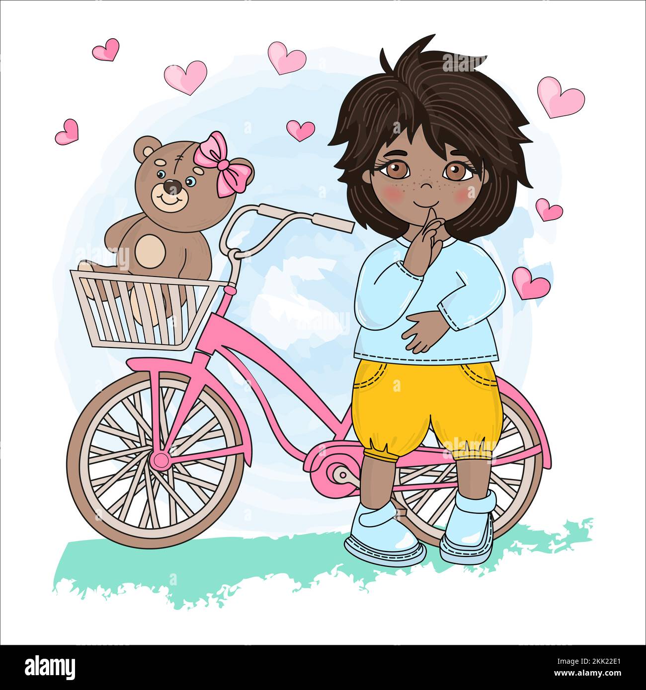 HAPPY CHILDHOOD Valentine Day Children Holiday Cartoon Vector Illustration Set For Print Stock Vector