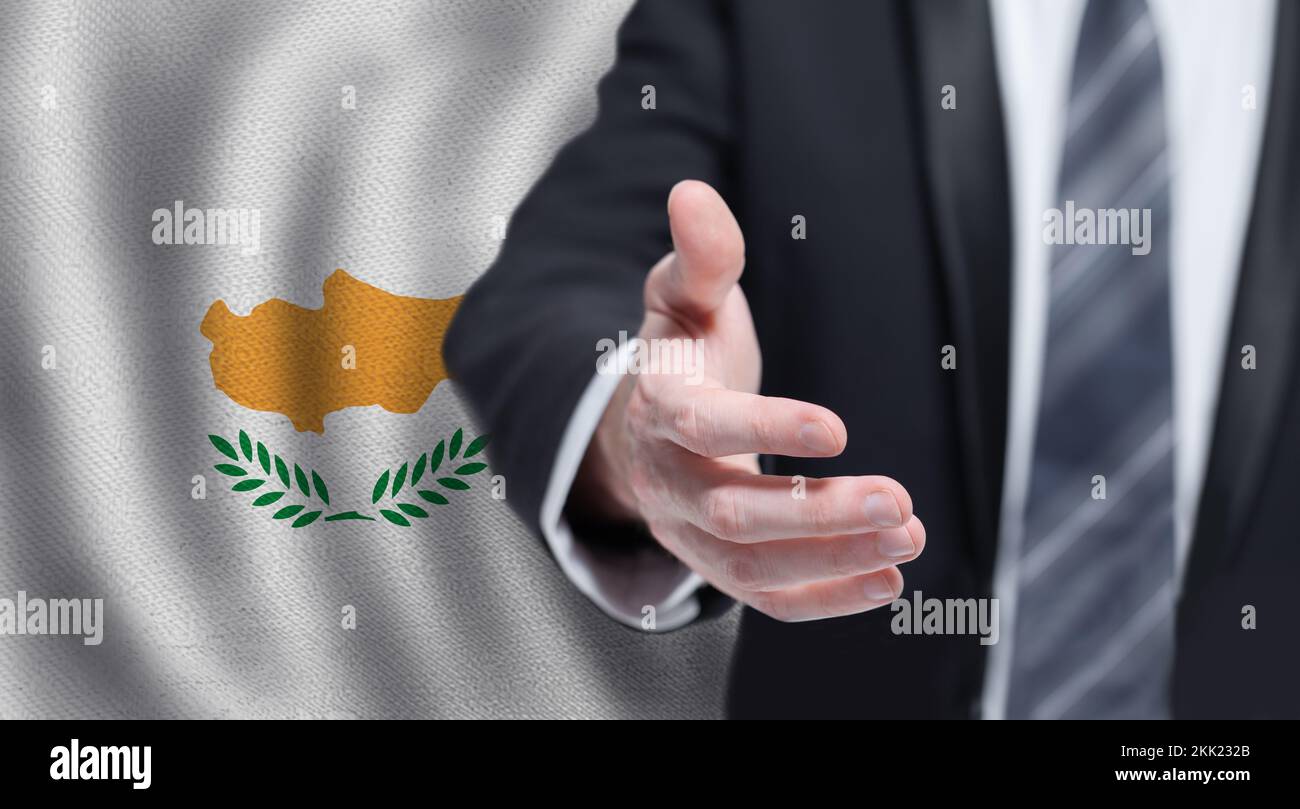 Cypriot business, politics, cooperation and travel concept. Hand on ...