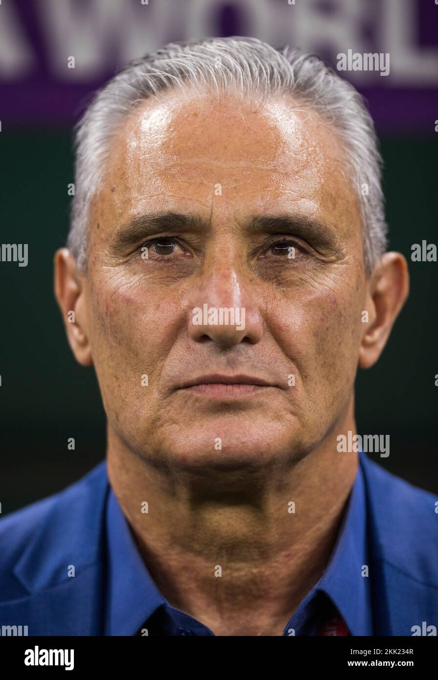 Doha, Qatar. 24th Nov, 2022.  Trainer Tite (Brasilien) with tears in his eyes during Brazil's national anthem Brazil - Serbia  World Cup 2022 in Qatar Stock Photo