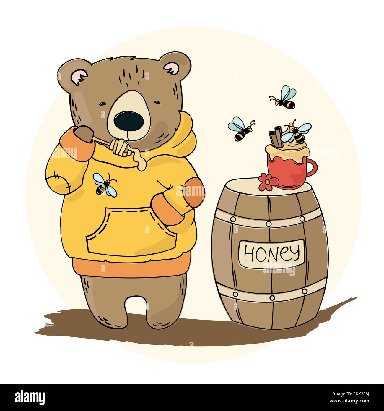 HONEY BEAR Cartoon Dessert Animal Forest Sweet Hand Drawn Vector