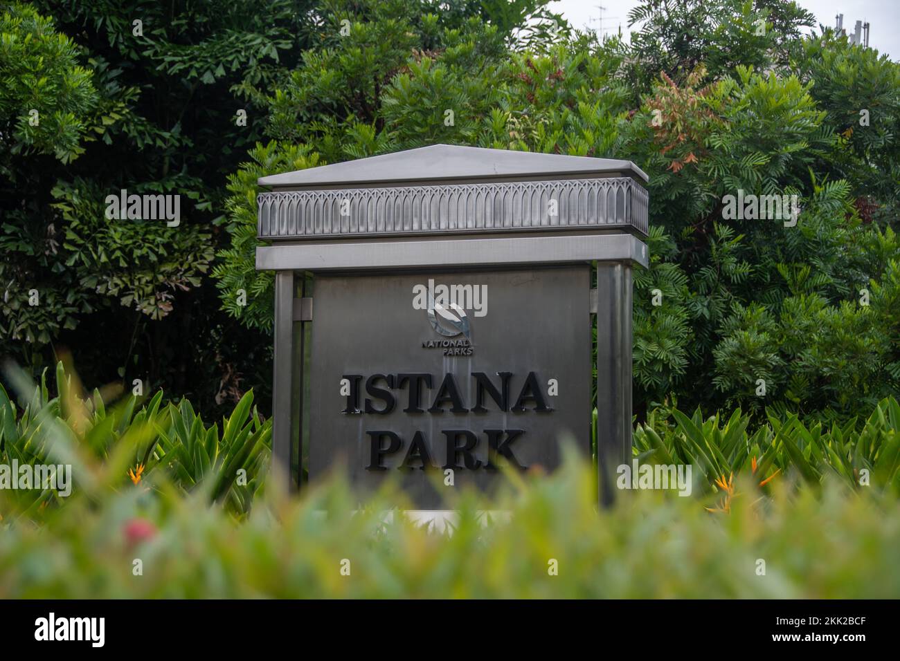 A sign saying 'Istana Park' in Istana Park, Singapore Stock Photo