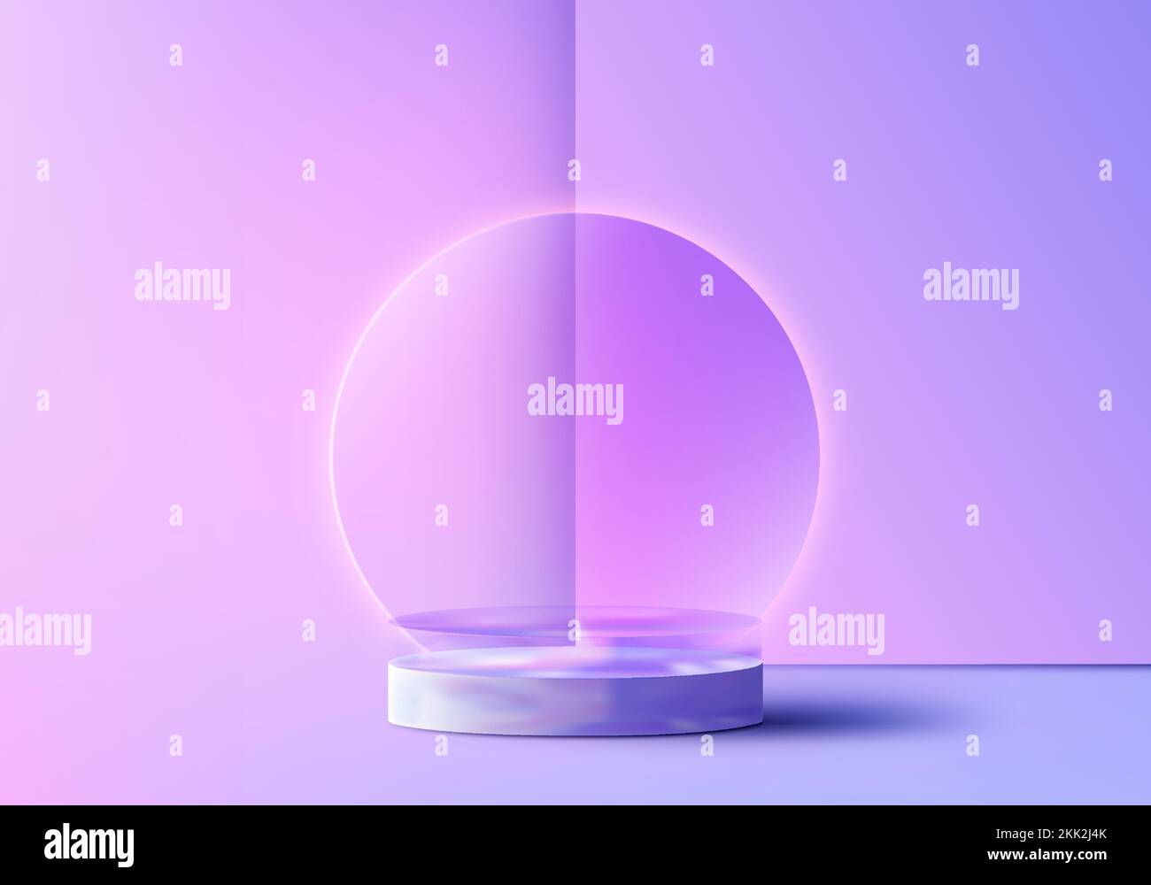 3D realistic crystal glass transparent podium pedestal display with circle glass minimal wall scene background. You can use for presentation product p Stock Vector