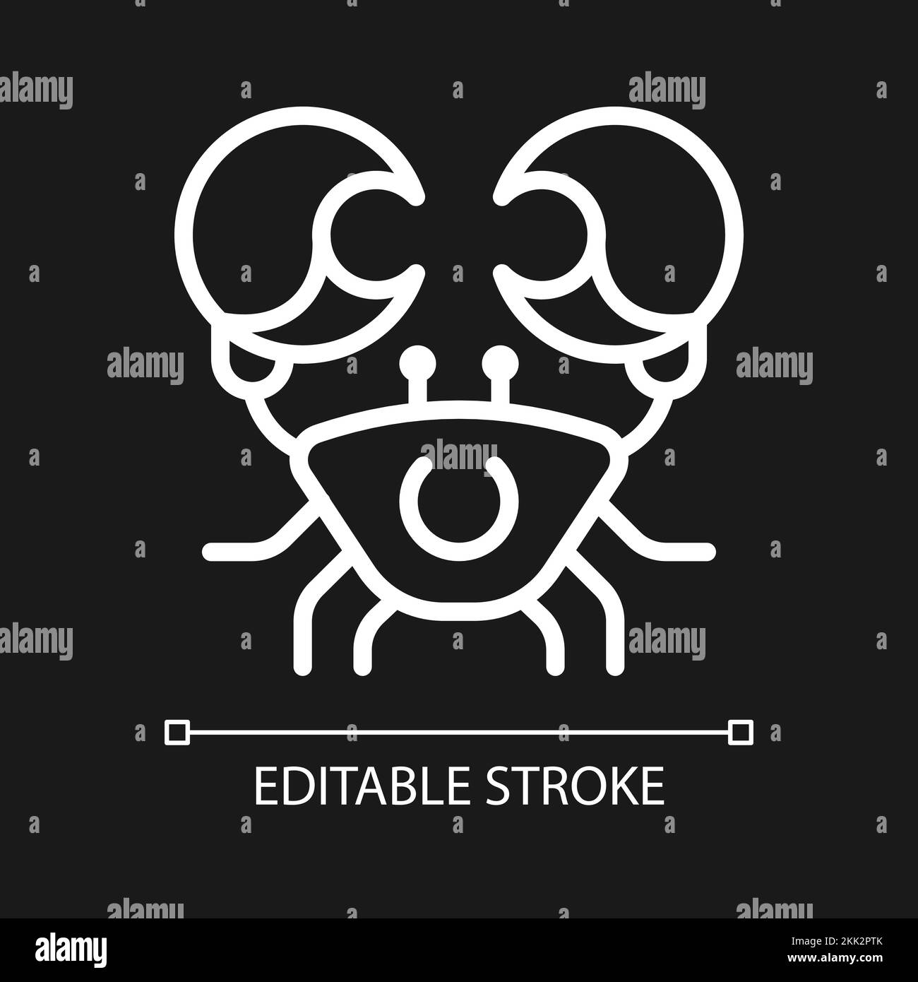 Crab pixel perfect white linear icon for dark theme Stock Vector