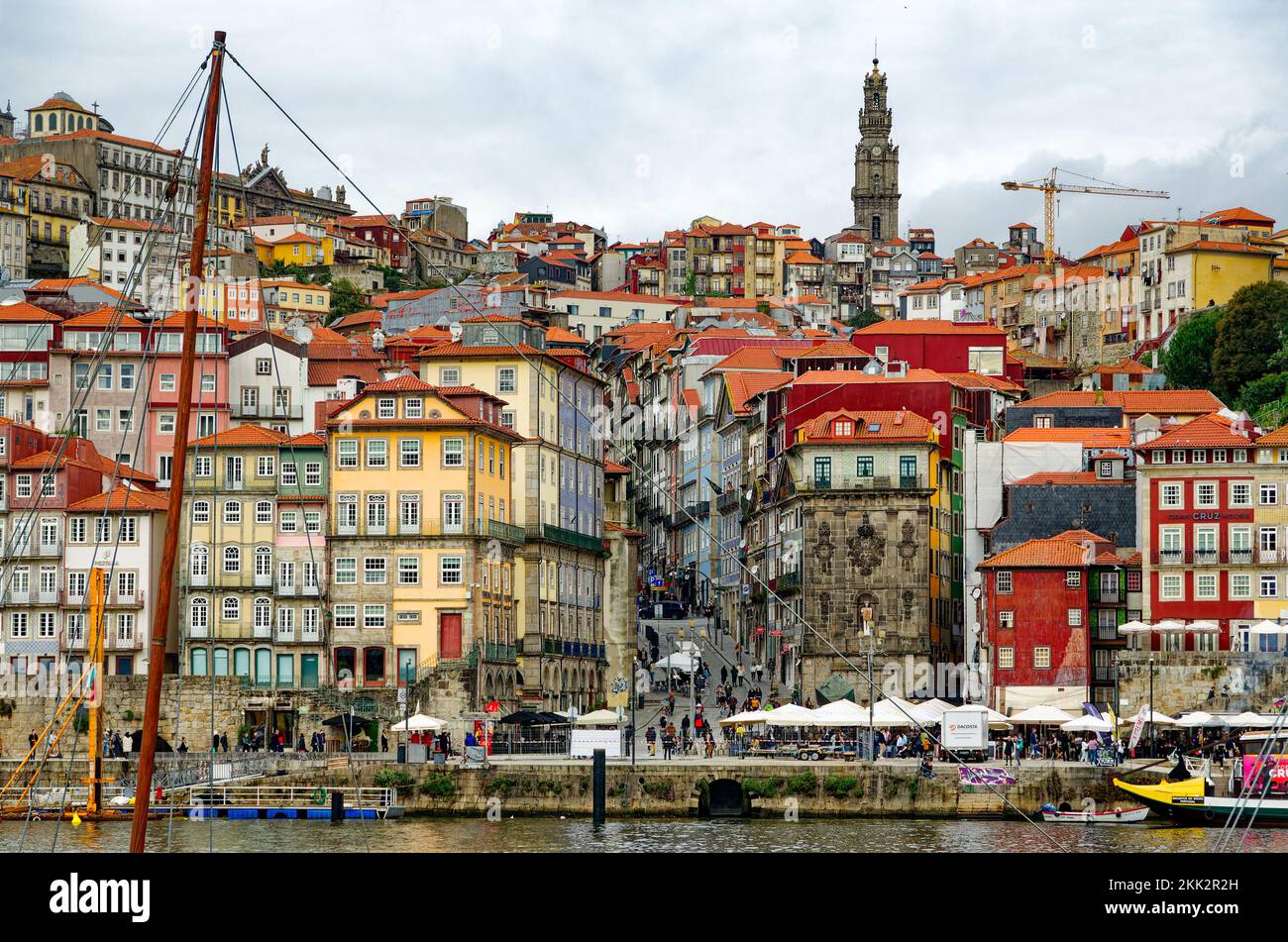 View od Porto Old Town buildings from the Gaia side of the River Douro, Prtugal Stock Photo