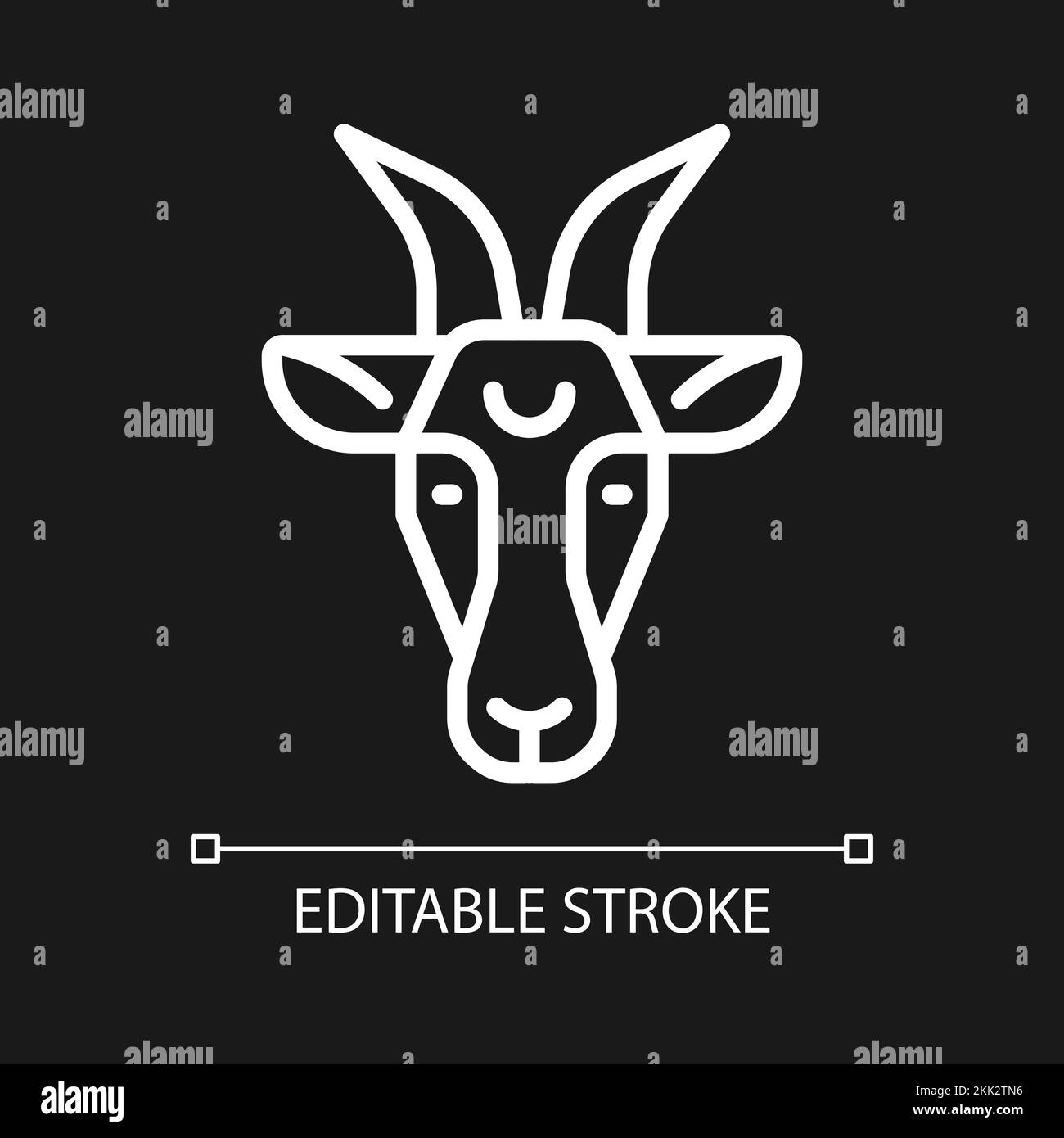 Goat head pixel perfect white linear icon for dark theme Stock Vector