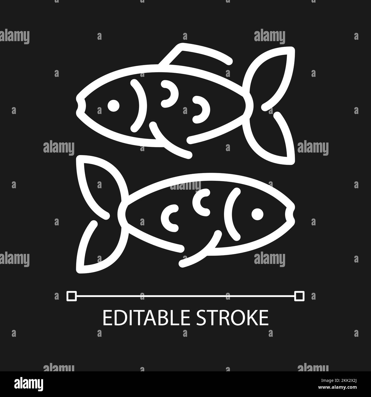Fishes pixel perfect white linear icon for dark theme Stock Vector