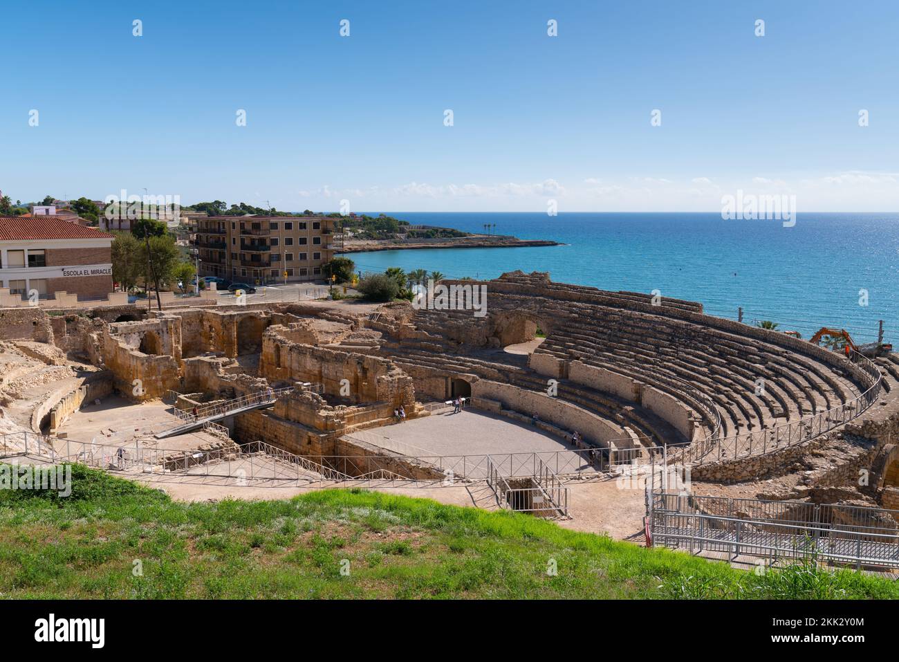 Tarragona amphitheatre by Mediterranean sea and spanish coast Costa Dorada Catalonia Spain Stock Photo