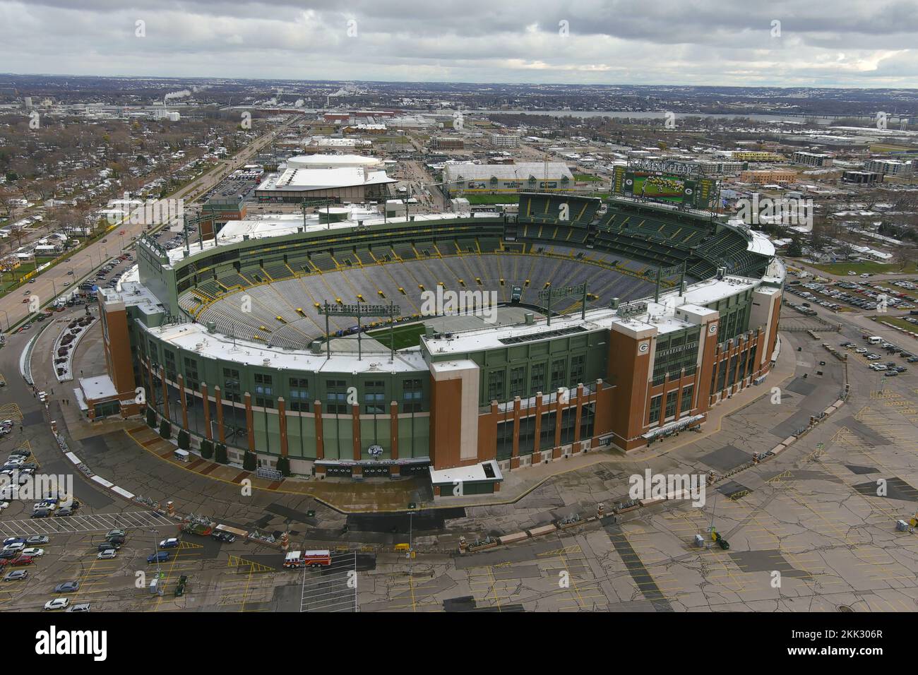 A general overall aerial view of Lambeau Field, Wednesday, Nov. 16