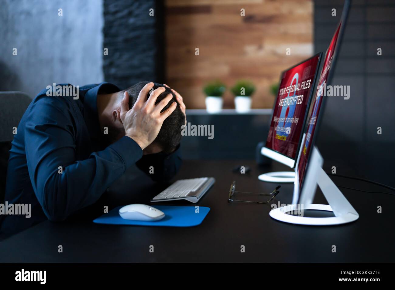 Ransomware Malware Cyber Attack On Business Computer Stock Photo