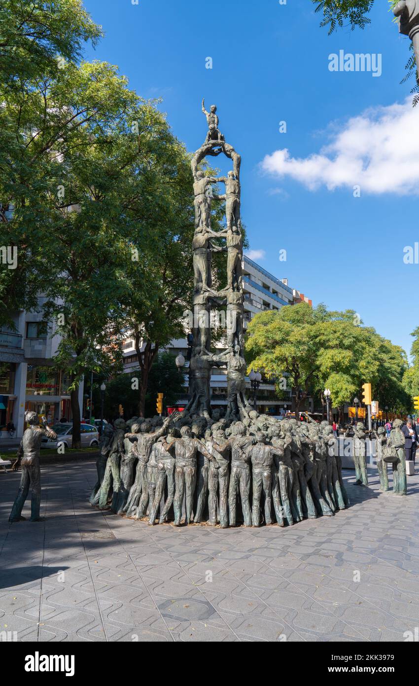 Human tower sculpture Rambla street Tarragona Costa Dorada Catalonia Spain Stock Photo