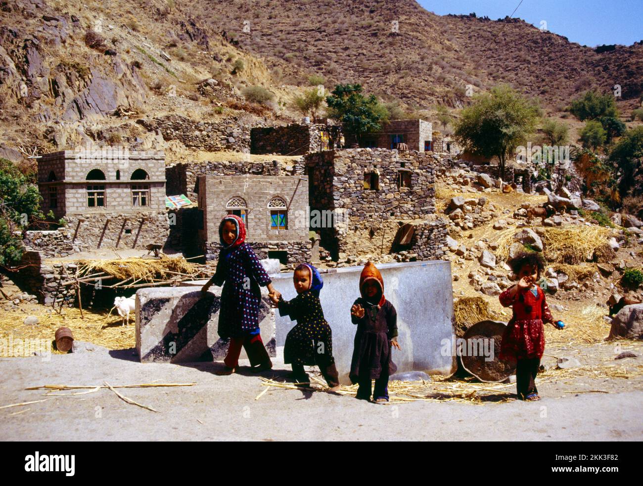Yemen Children On The Road To Hajjah Stock Photo