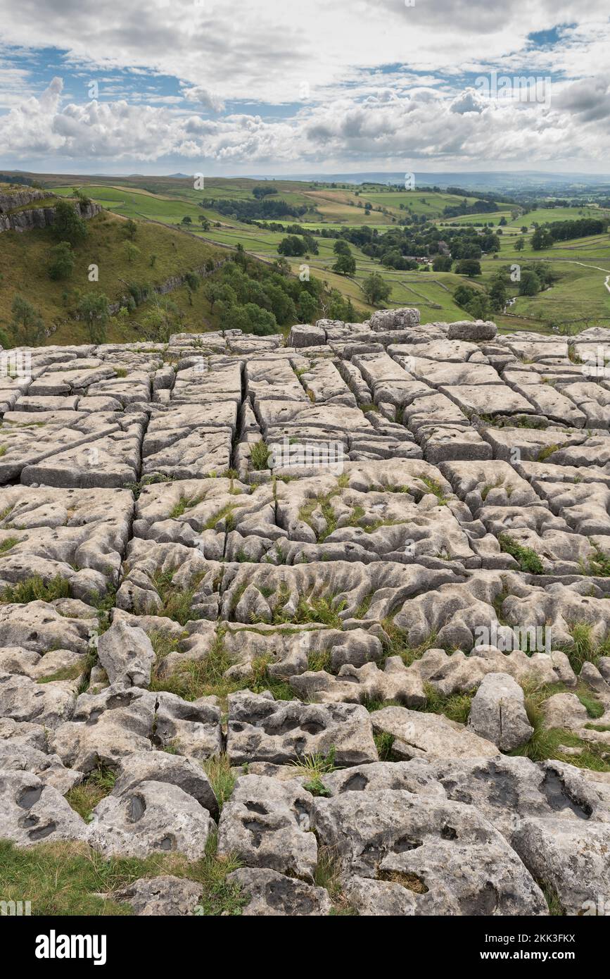 Malham Cove, a fault on the middle Craven Fault, limestone pavement on ...