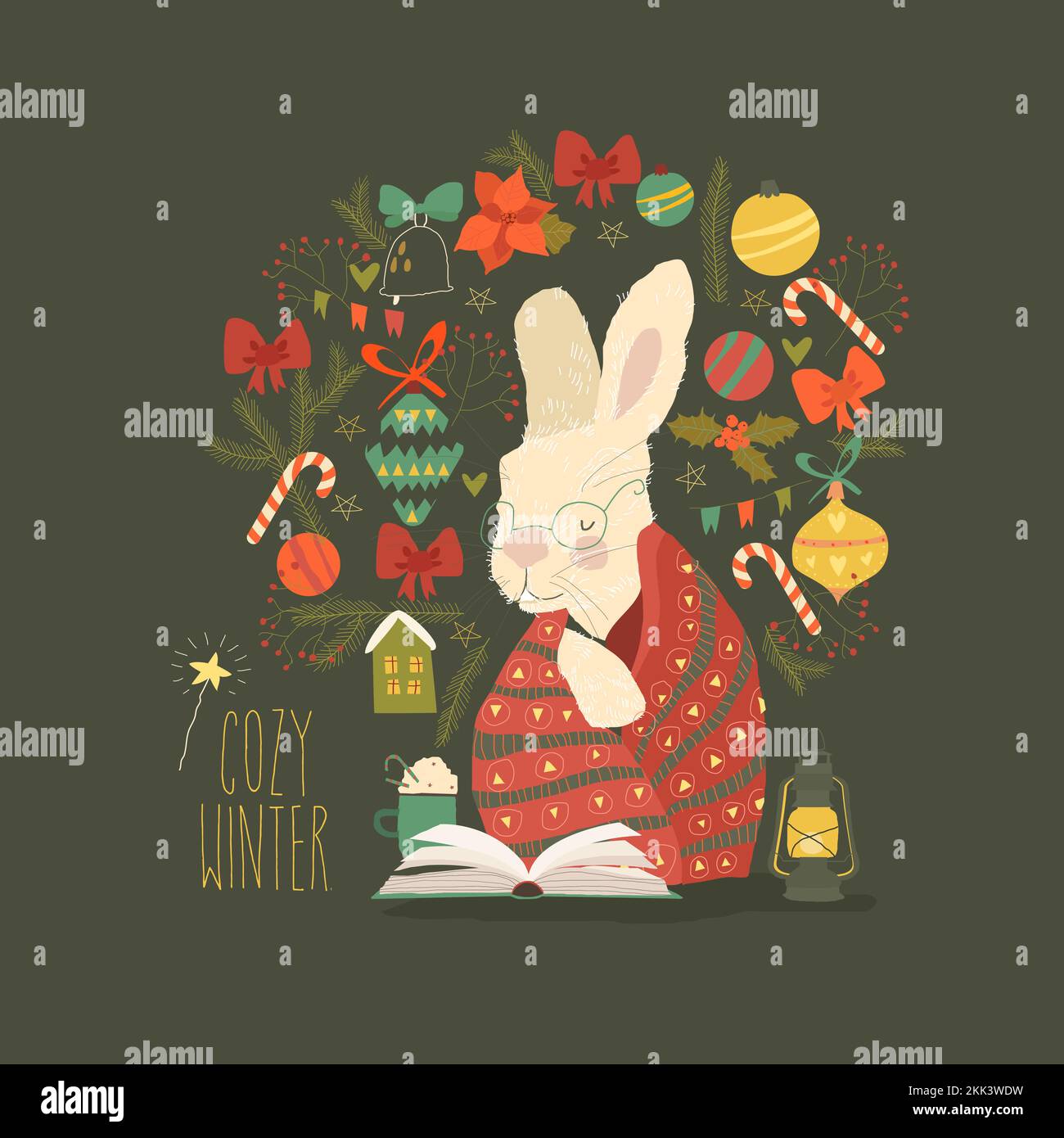 Cute Rabbit wrapped in a Blanket celebrating Christmas Stock Vector ...