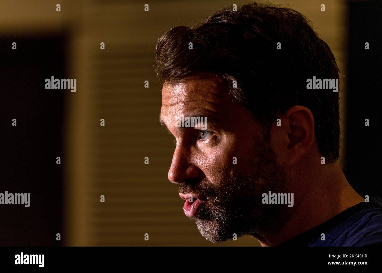 Boxing promoter Eddie Hearn talks to the media during the weigh-in at The Drum Wembley, London. Picture date: Friday November 25, 2022. Stock Photo