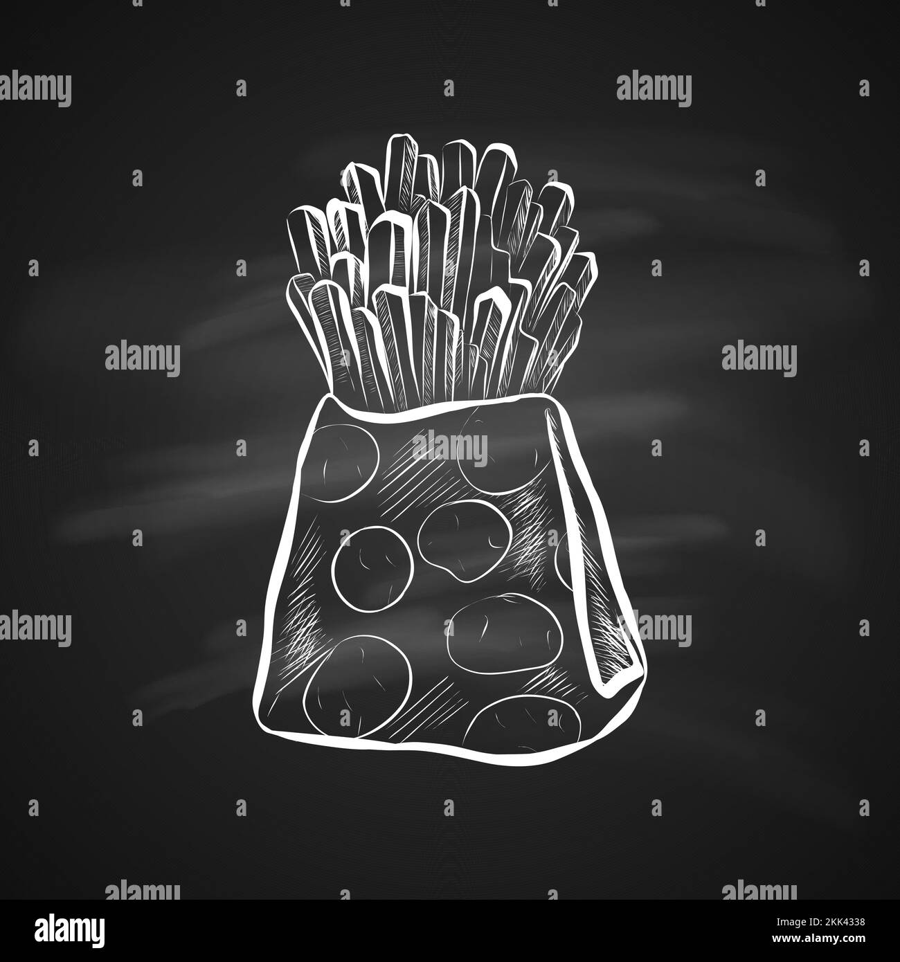 Hand Drawn Doodle of French Fries in a Paper Pack. Unhealthy food