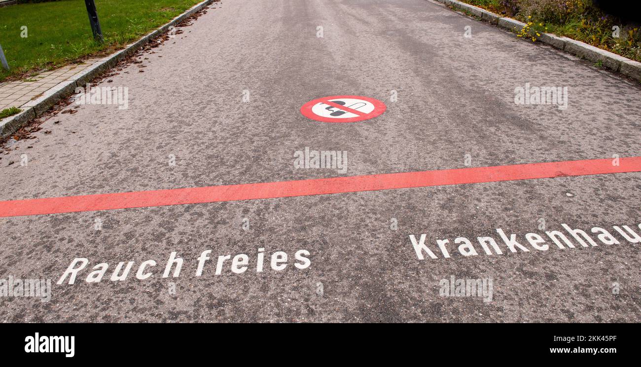 Sign In German Sign in german on pavement outside hospital saying non smoking hospital ...