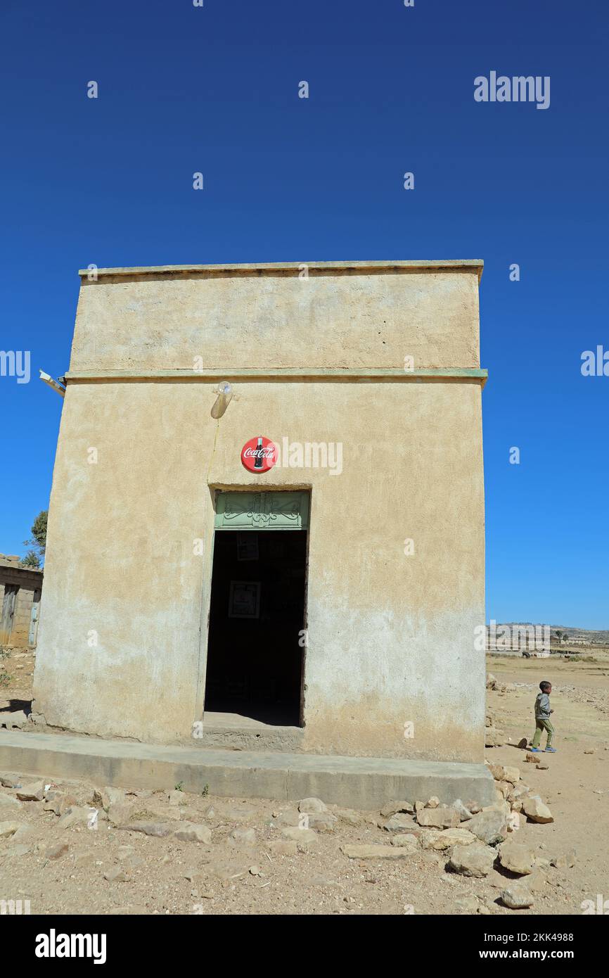 Coca Cola sign on a remote roadside cafe in Eritrea Stock Photo