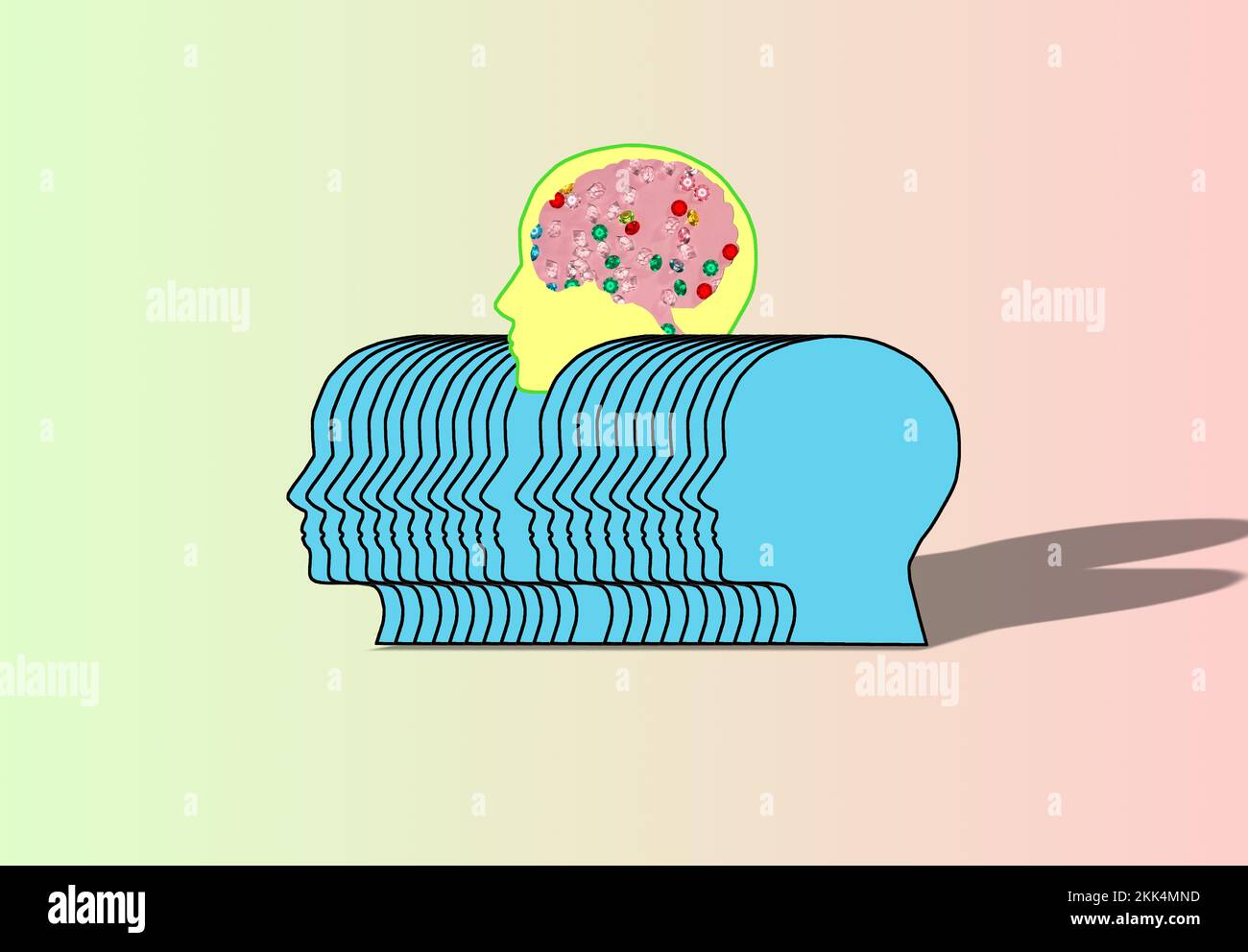 blue heads in a row, one creative head that stands out Stock Photo Alamy