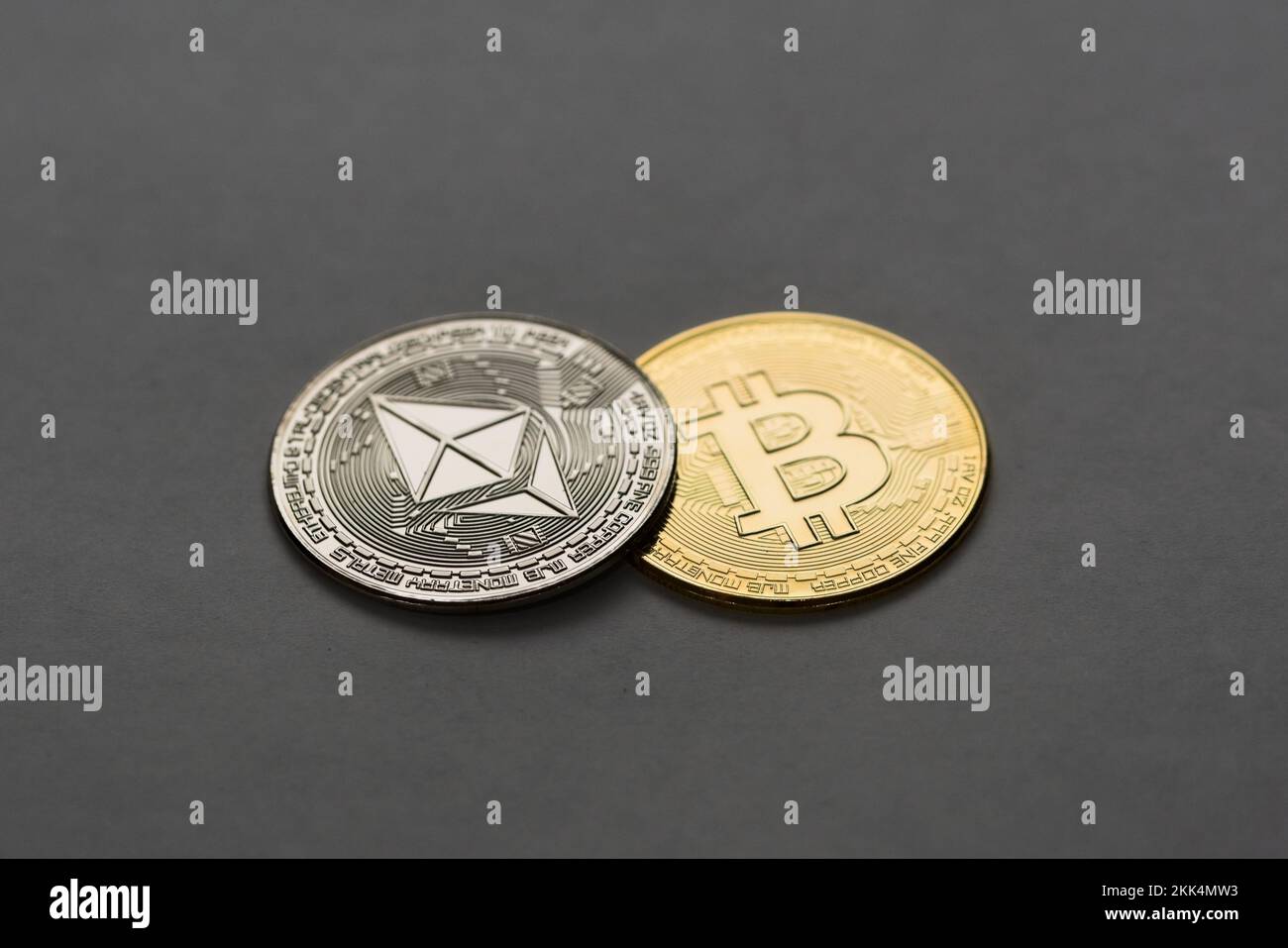 Concept image with physical coin of bitcoin crypto currency indicating of price  9000 dollars for one bitcoin. Isolated white background Stock Photo - Alamy