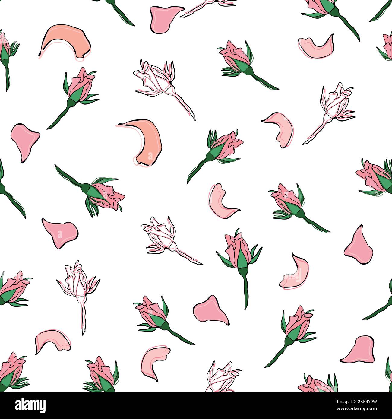 Seamless pattern buds and rose petals. Confetti, cosmetics, wedding ...