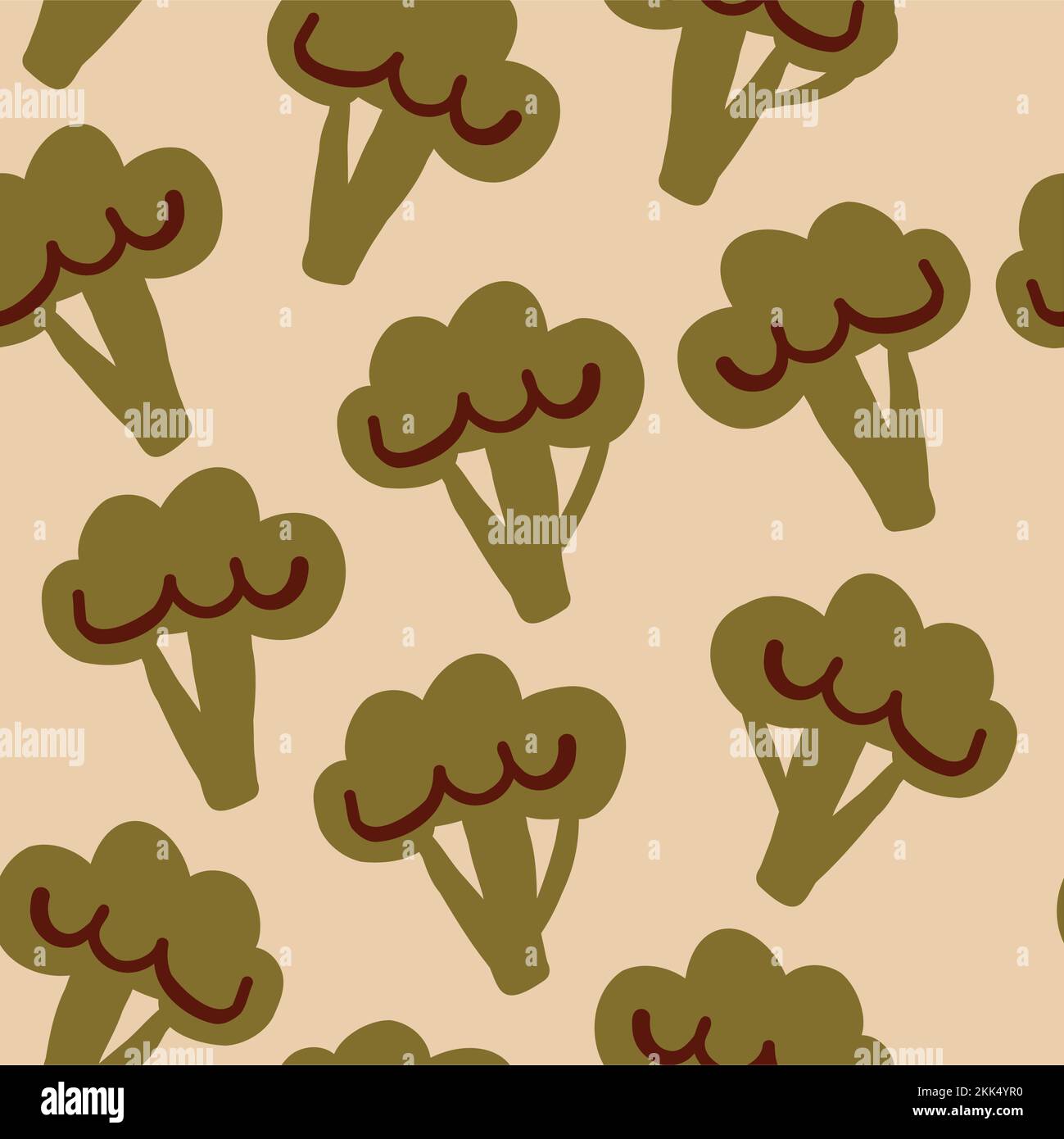 Vector seamless pattern with broccoli on light beige background. Healthy food, vegetable pattern design. Vector illustration Stock Vector