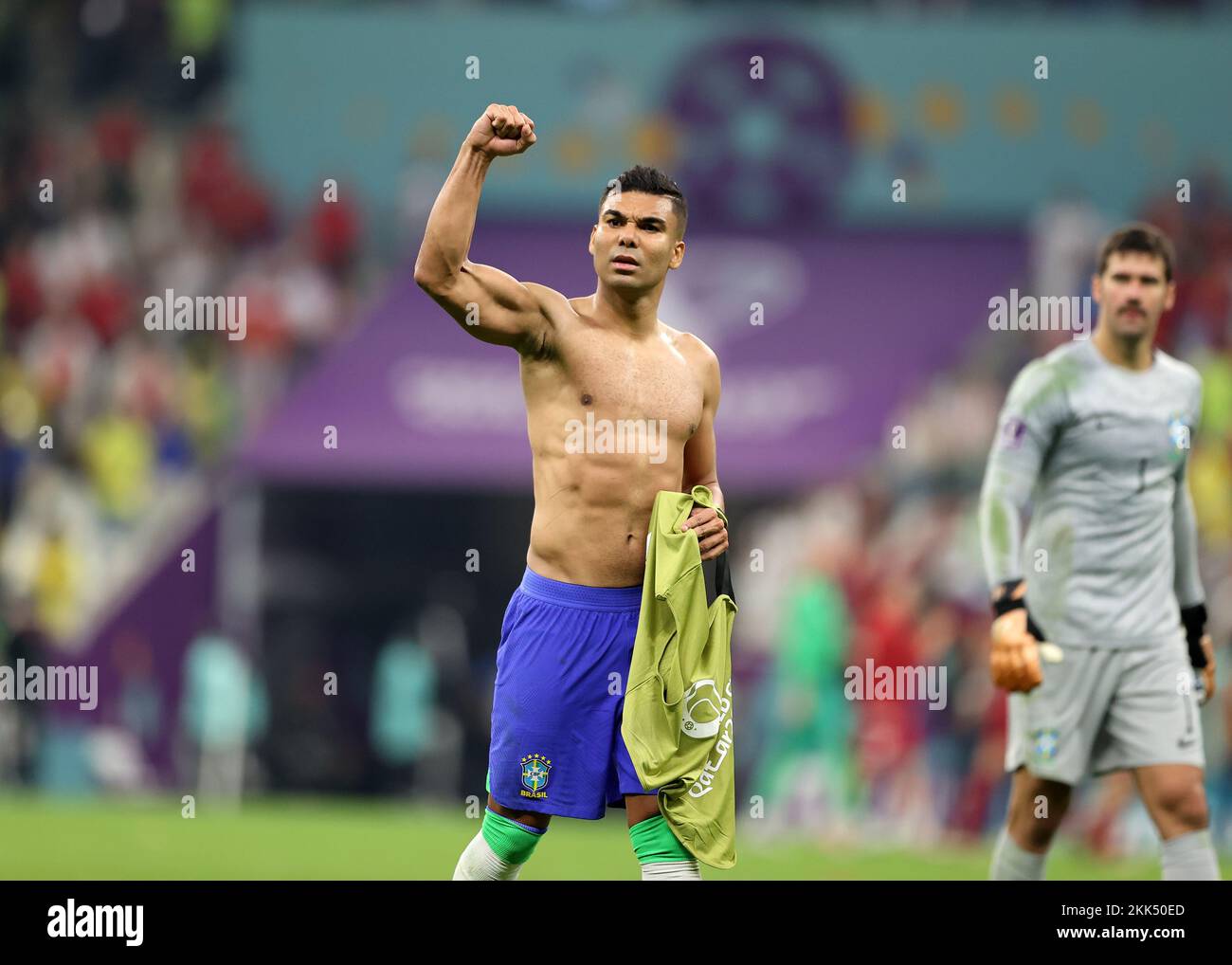 Lusail Iconic Stadium, Lusail, Qatar. 24th Nov, 2022. FIFA World Cup Football, Brazil versus Serbia; Casemiro of Brazil celebrates towards the Brazil crowd at full time Credit: Action Plus Sports/Alamy Live News Stock Photo