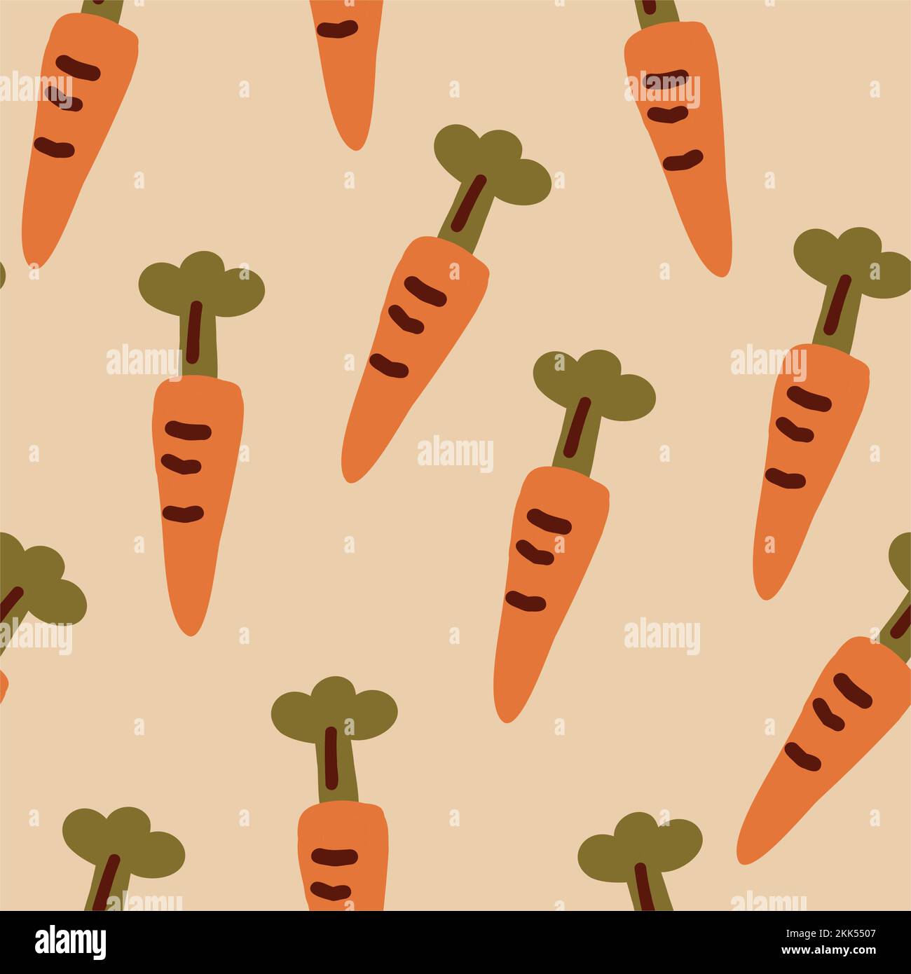 Vector seamless pattern with carrots on light beige background. Vegetable pattern design. Vector illustration Stock Vector
