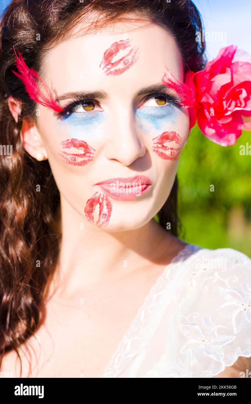 Focus On The Face Of A Woman In A State Of Romance And Happiness With