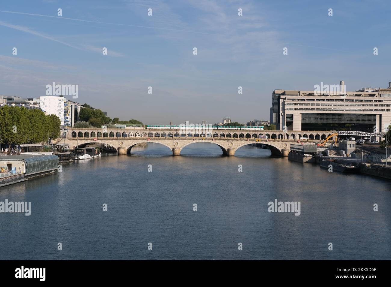 A scenic view of the Pont de Bercy Bridge and the Seine River in Paris ...