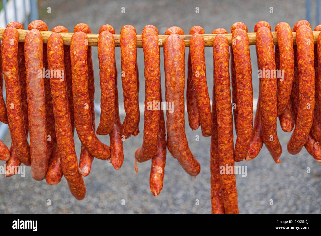 Hanging Pork Meat Cured Sausages to Dry Outside at Air Stock Photo Alamy